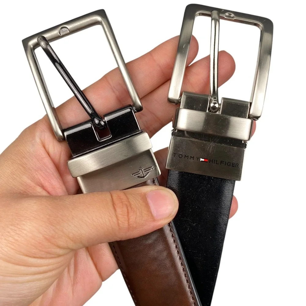 Tommy Hilfiger & Dockers Mens Reversible Leather Belt Bundle Black Brown Size 40